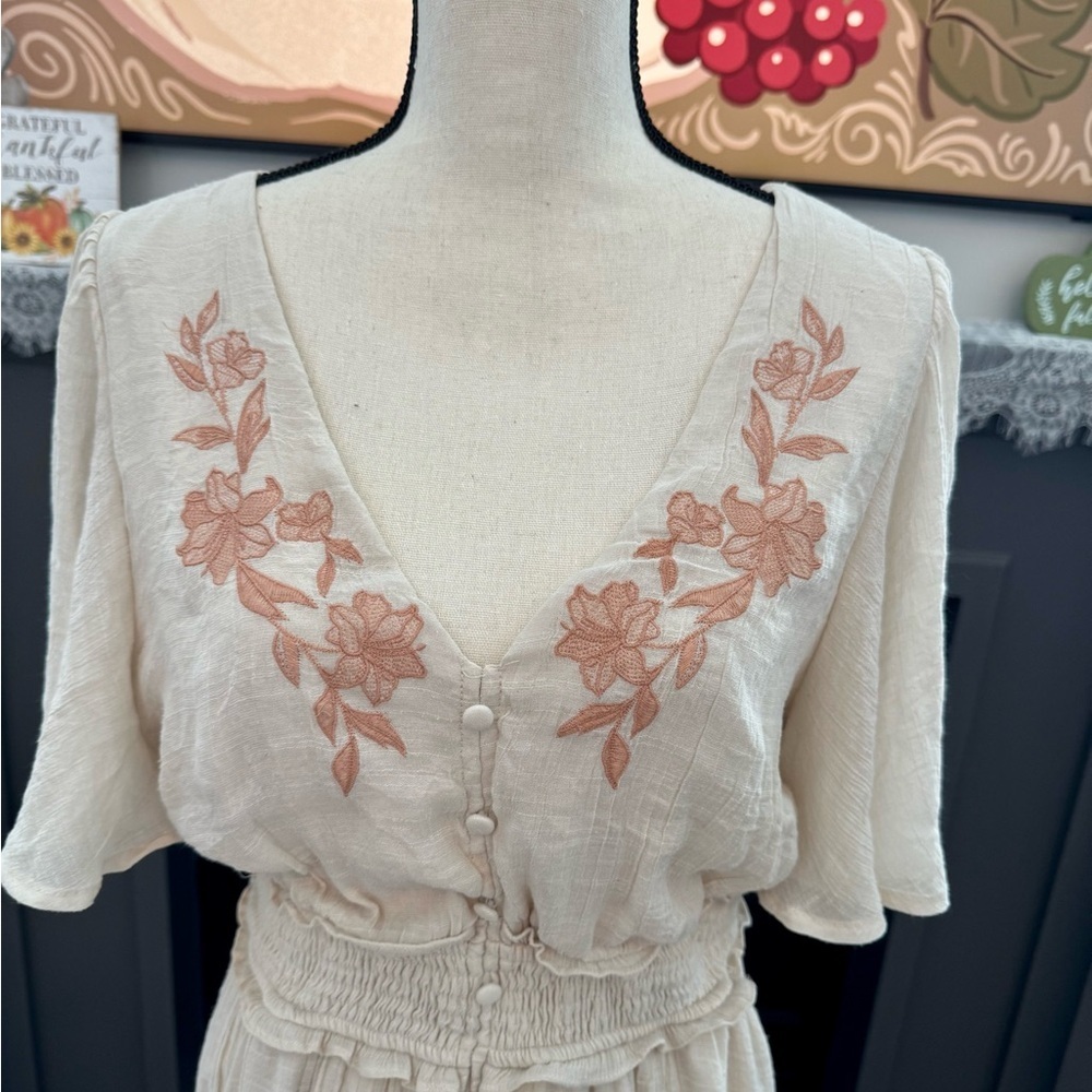 A. Calin Luxe Boho Embroidered Maxi Dress in Soft Cream – Size L - Picture 2 of 7